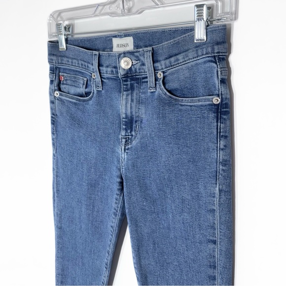 Hudson Fringe Hem Mid Rise Medium Wash Ankle Cropped Super Skinny Jeans Size 25 - Picture 5 of 12